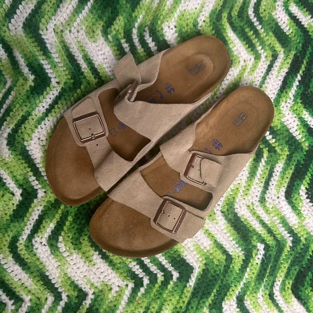 Birkenstock Taupe Suede Arizona Two-Strap Sandals